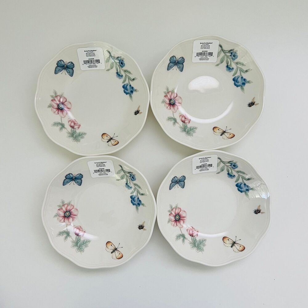 LENOX Butterfly Meadow Scalloped Edge 11 oz Fruit Bowls, Set of 4